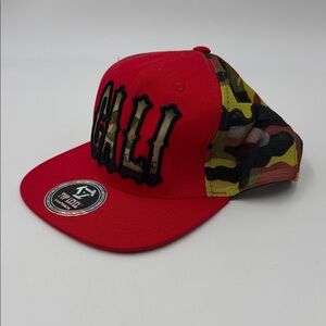 Top Level Red Cali Script on Black Republic Snapback Hat
